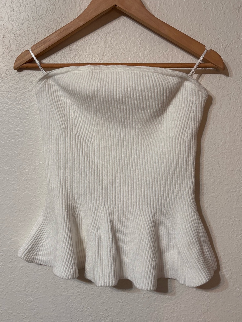 Caroline Constas Rib Knit Strapless Peplum Top Medium NWT